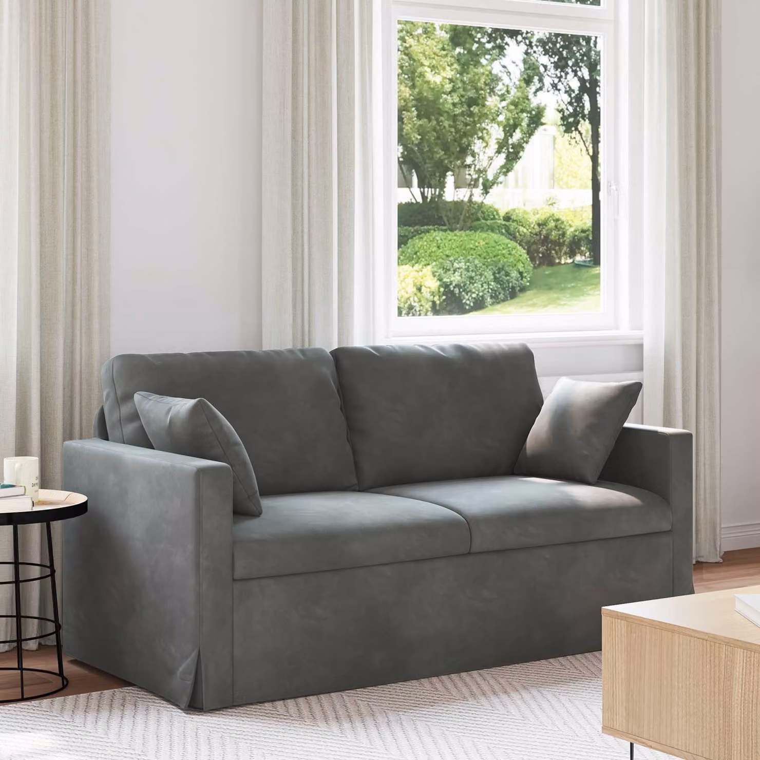 Divano moderno vidaXL in velluto grigio scuro con cuscini e coperture rimovibili L: 158 cm, P: 78 cm, H: 80 cm – 1