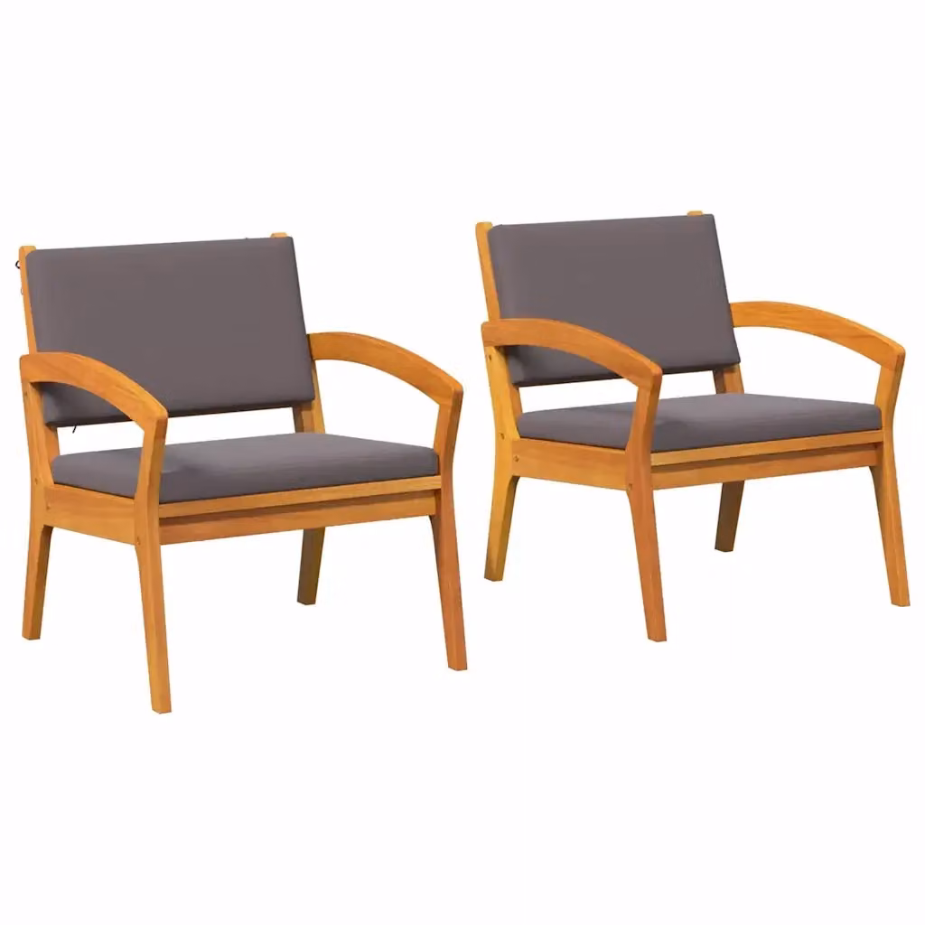 Set di 2 sedie da giardino moderne vidaXL in legno di acacia oliato con cuscini e braccioli – 2