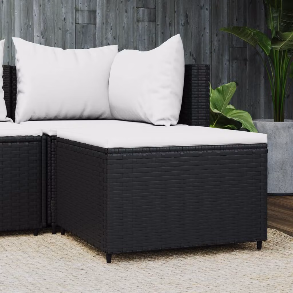 vidaXL Poggiapiedi da Giardino in Polyrattan Nero con Cuscino