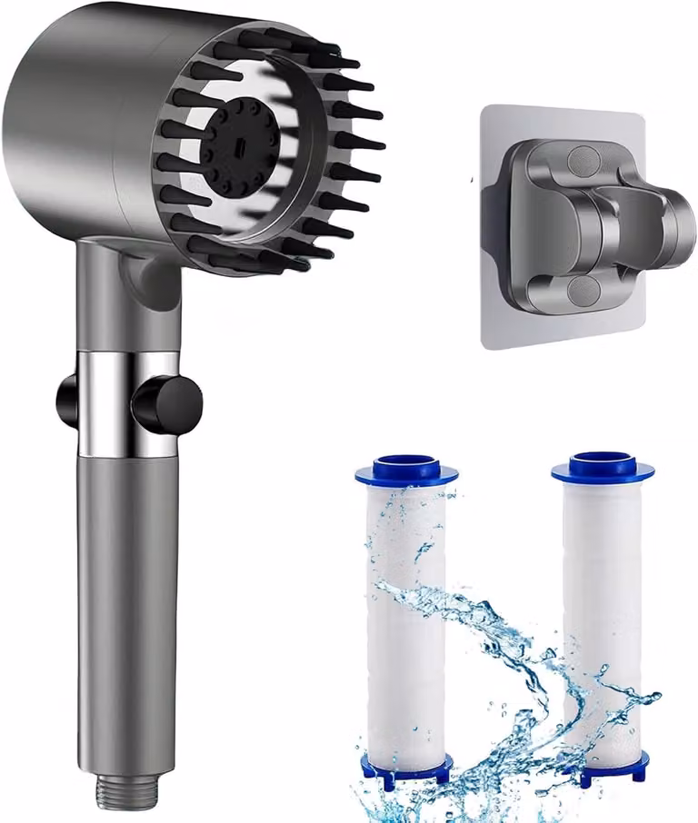 Doccetta manuale con 4 modalità, regolabile, sistema di arresto dell'acqua e 22 getti massaggianti, ideale per la doccia