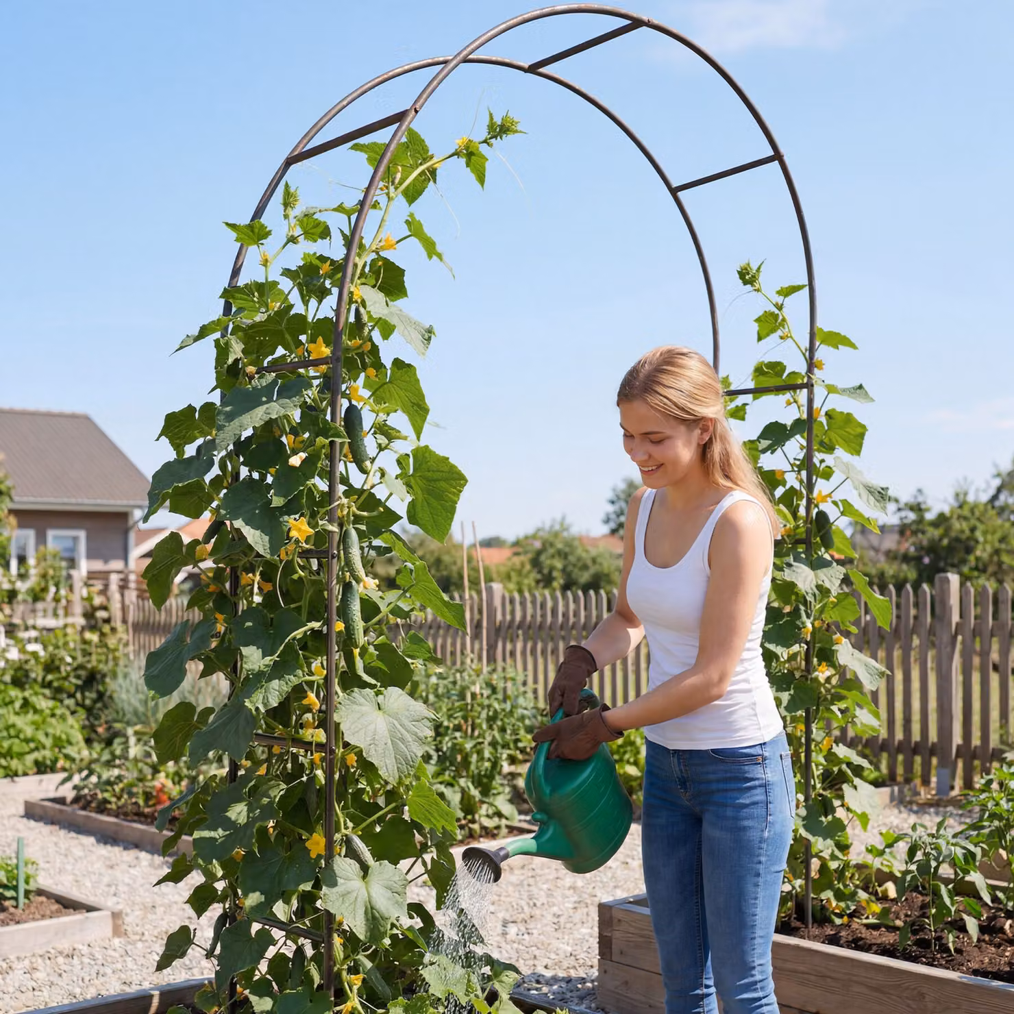 Set di 4 archi per rose rampicanti TecTake GmbH in acciaio, colore verde, H: 240 cm, L: 140 cm, P: 40 cm – 2
