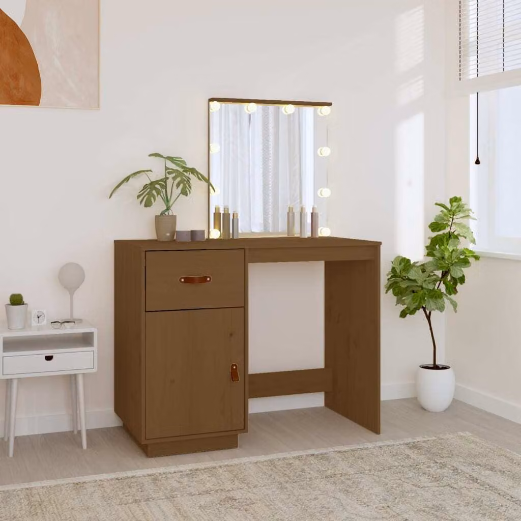 The Living Store Comodino con LED marrone miele 95x50x133,5cm in legno di pino massiccio