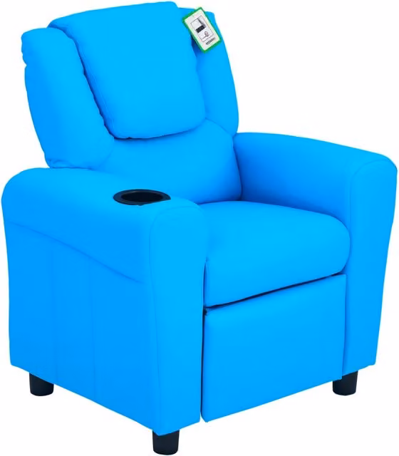 Poltroncina per bambini reclinabile con telaio in legno massello 62 x 52 x 69 cm blu robusta e confortevole per cameretta