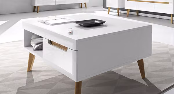 Tavolino Tavolino da salotto Tavolino 107cm bianco lucido rovere riviera