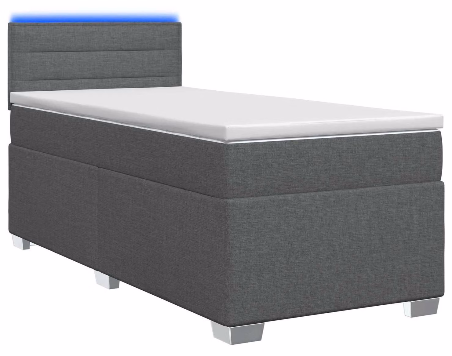 Letto con boxspring, materasso e luci LED, colore grigio scuro, modello singolo, rivestito in tessuto
