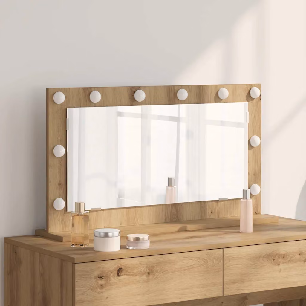 Specchio da Vanità Moderno vidaXL con Luce LED e Alimentazione USB, Colore Marrone, L 80 cm x P 45 cm x H 18 cm