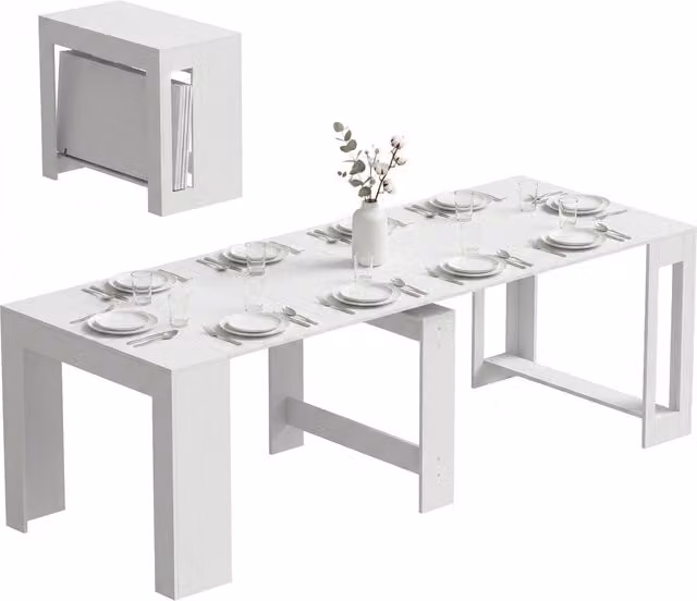 Tavolo Estensibile Convertibile a Console per 10 Persone, Bianco