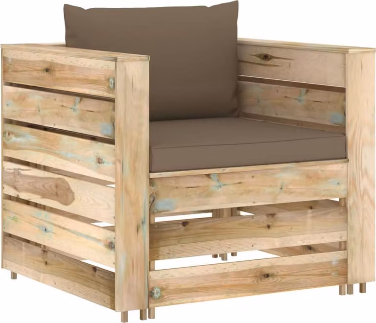 set da giardino 2 pezzi con cuscini Verde Legno impregnato