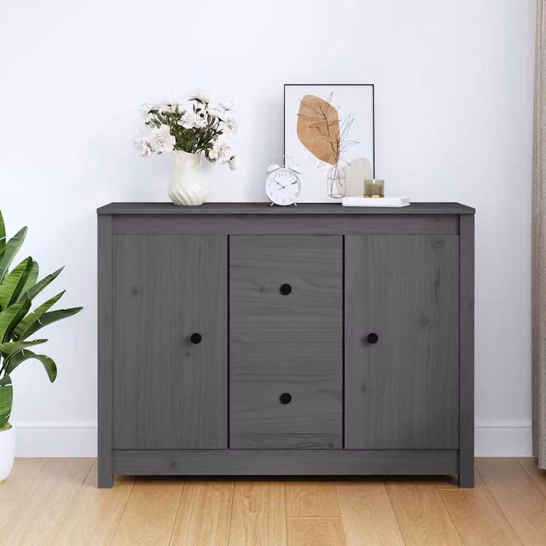Credenza vidaXL in legno massello di pino grigia L 100 cm, P 35 cm, H 74 cm