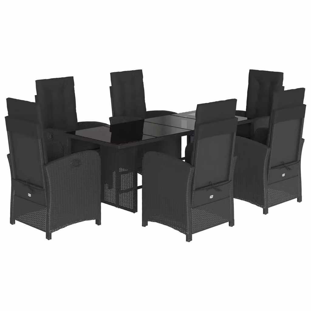 vidaXL Set da Pranzo da Giardino 7 pz in Polyrattan Nero con Piano in Vetro – 2