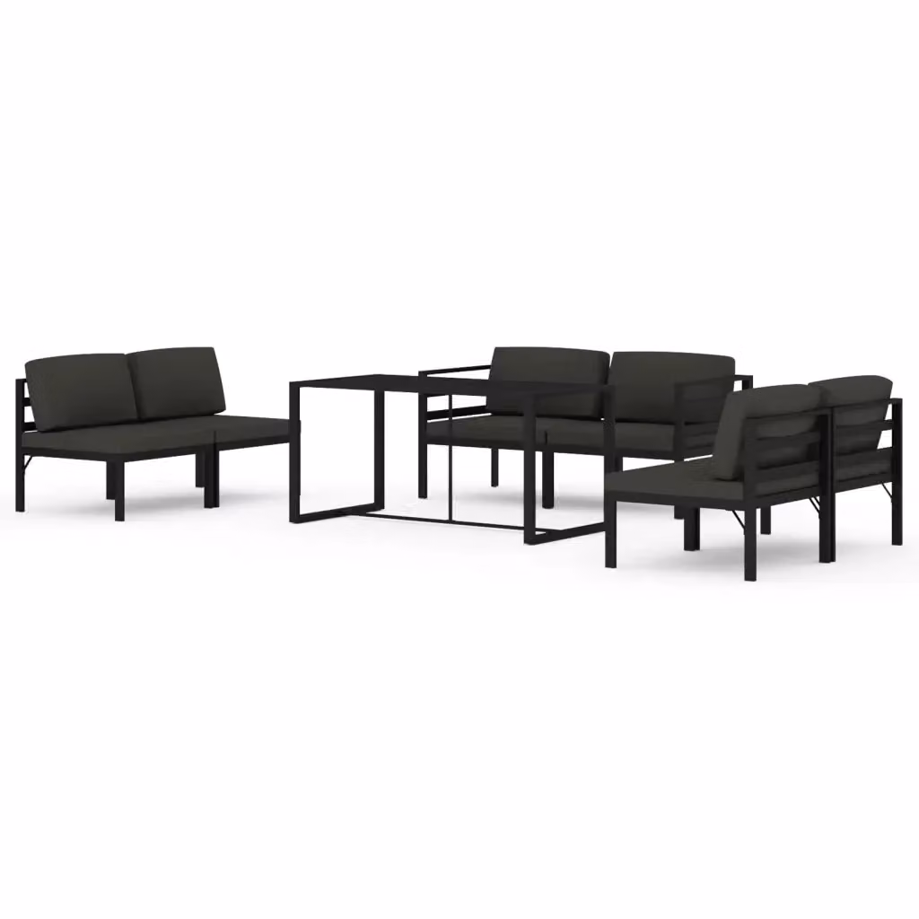 Set da giardino moderno vidaXL composto da 7 pezzi con divano ad angolo, tavolino e cuscini in alluminio antracite – 2