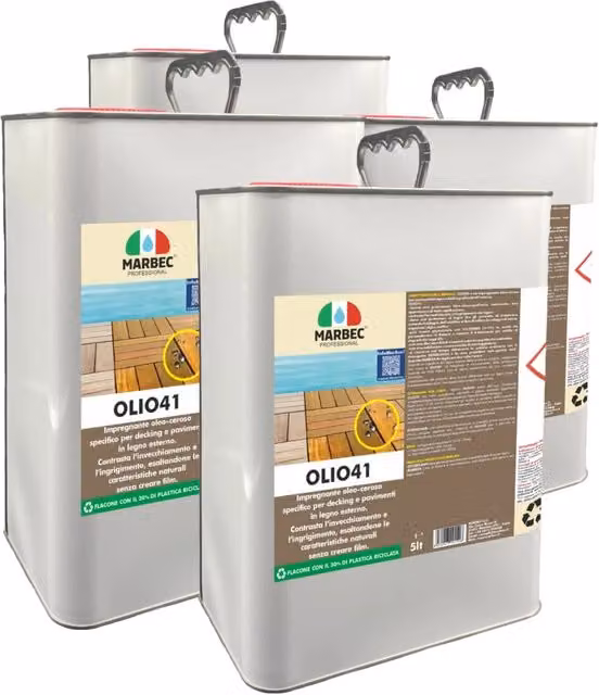 Impregnante per legno esterno Marbec OLIO41 trasparente, confezione da 4 x 5 l