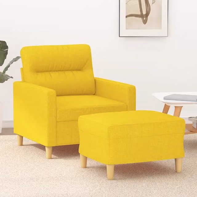 Poltrona Lounge con Poggiapiedi vidaXL in Tessuto Giallo con Struttura in Metallo e MDF