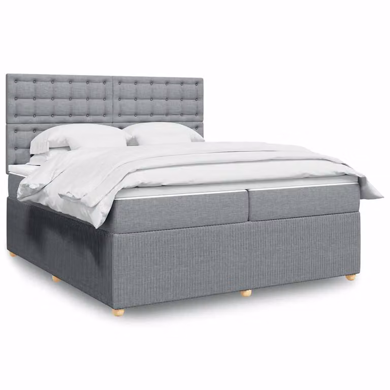 vidaXL Giroletto a Molle con Materasso Ibrido in Tessuto Grigio e Bianco L/P: 200 x 200 cm