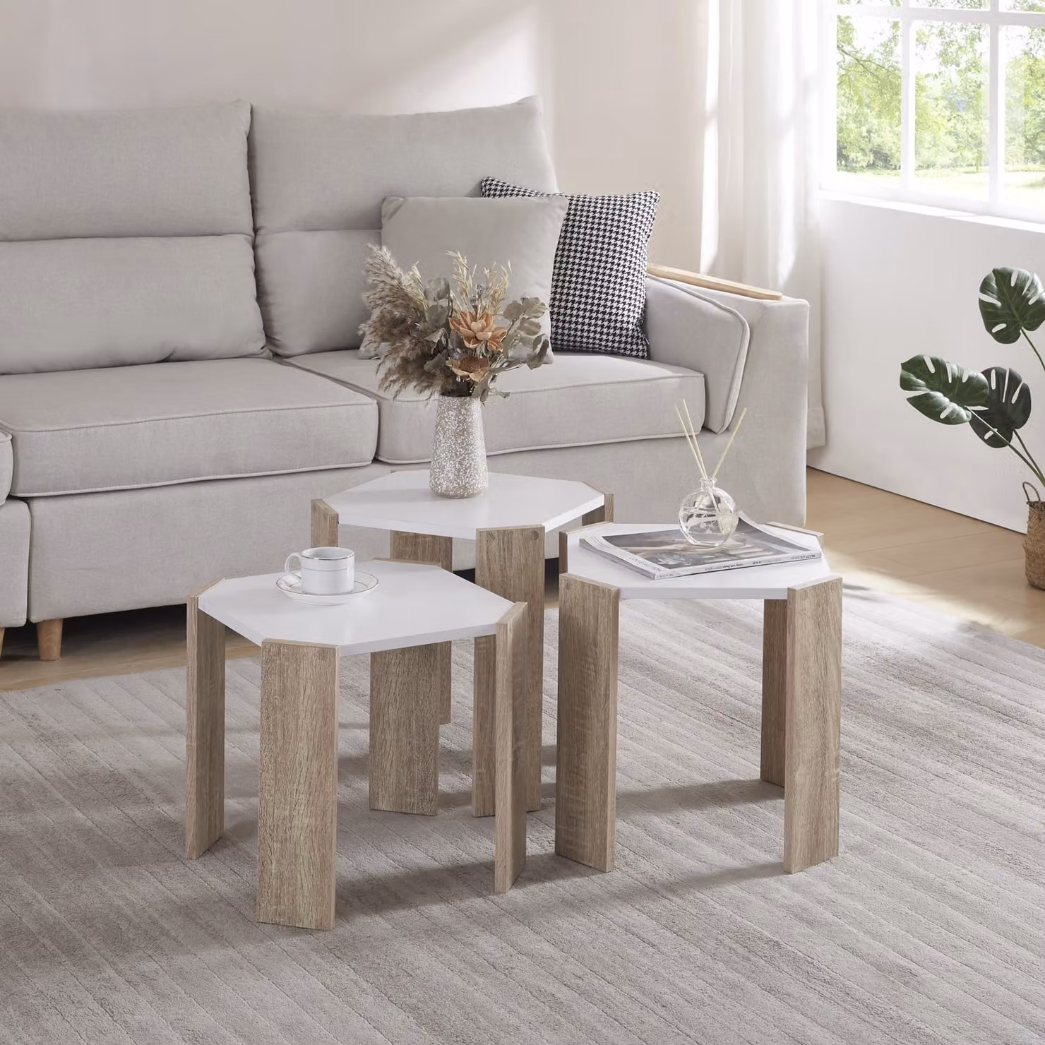 Set tavolo 'Rantasalmi' set di 3 in truciolato bianco/rovere