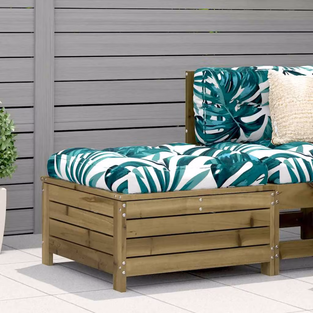 vidaXL Poggiapiedi da Giardino in Legno di Pino Impregnato con Cuscini, L/P/H: 62 x 63,5 x 32 cm