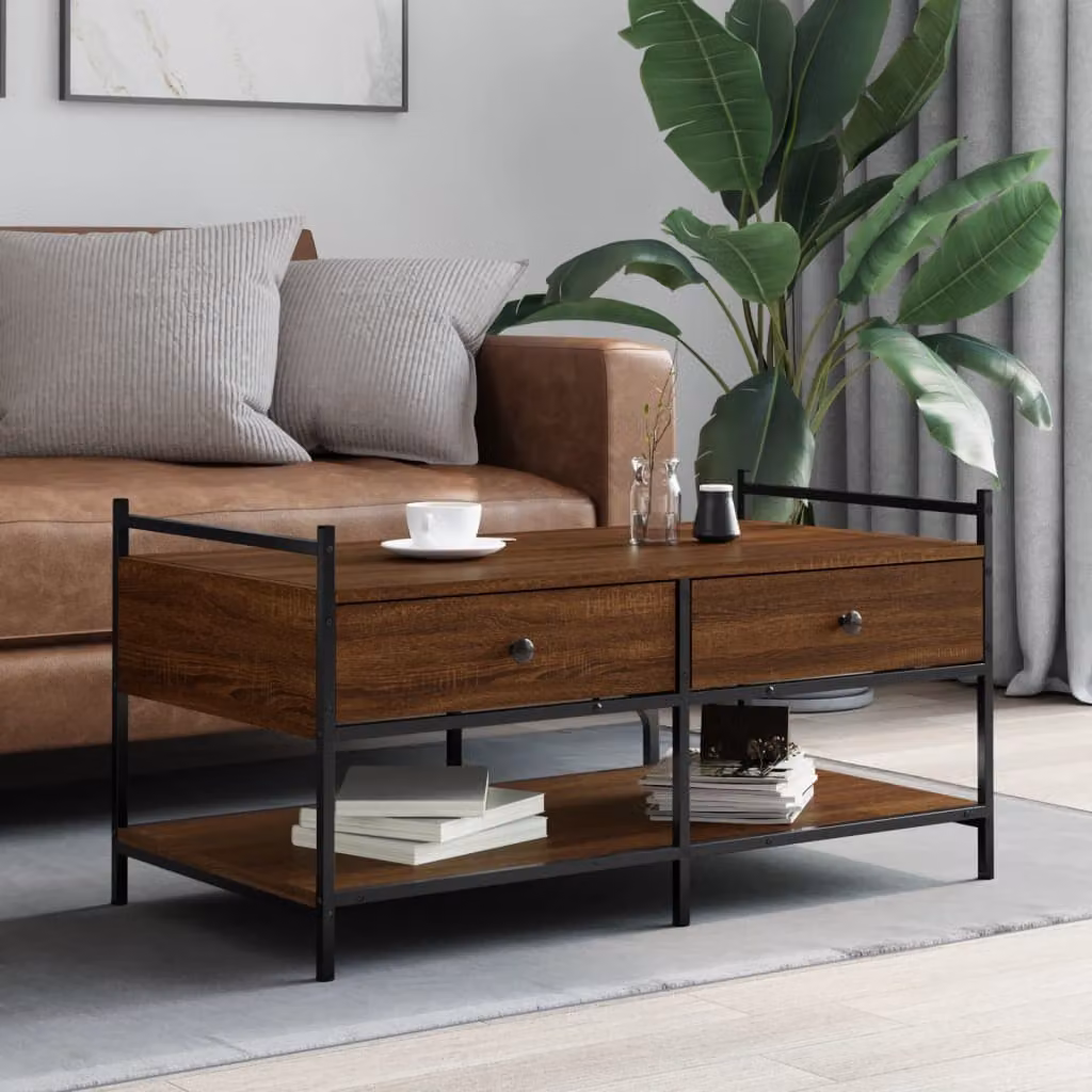 vidaXL Tavolino da Salotto Rettangolare in Legno Rovere Marrone L: 99 cm, P: 50 cm, H: 50 cm