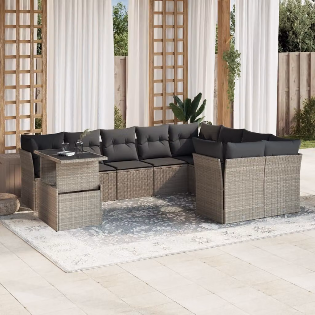 Maison Exclusive - Set Divano Giardino 10 pz con Cuscini Grigio Chiaro Polyrattan