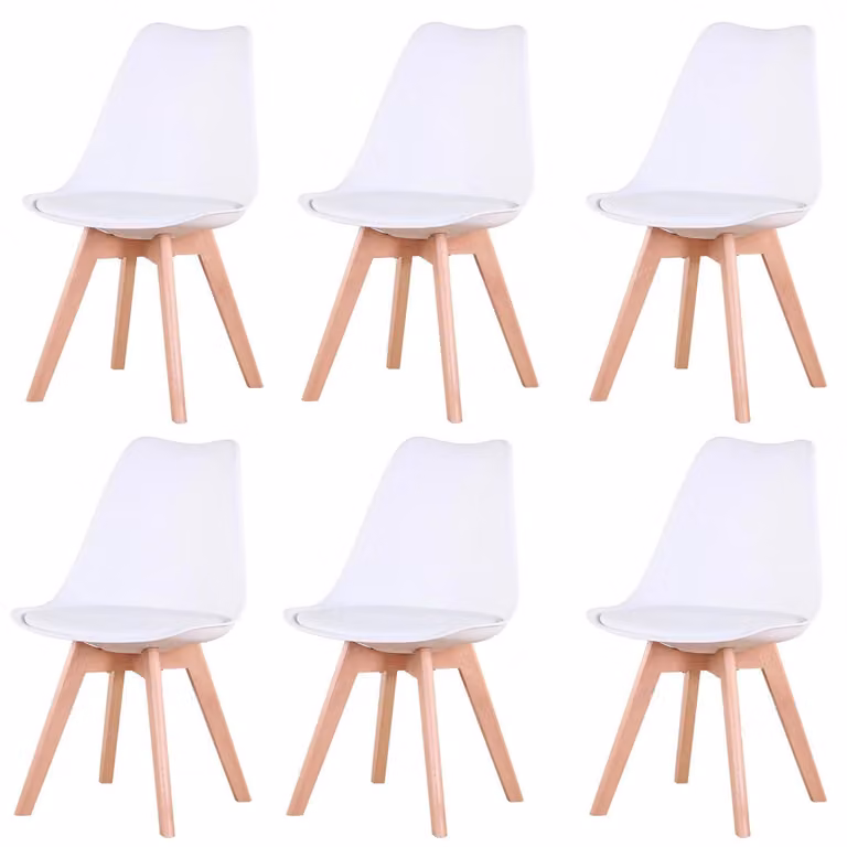Sedie da pranzo e da cucina - Set da 6 - Design moderno - Ecopelle - Gambe in legno - 82×55×48 cm - Bianco