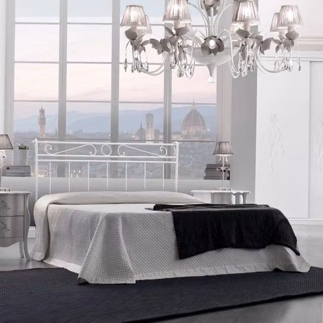 Letto matrimoniale in ferro LEONARDO bianco con giroletto L: 170 cm, P: 202 cm, H: 118 cm