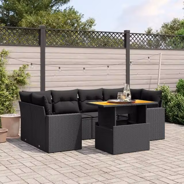 Set Divani da Giardino con Cuscini 7pz Nero Polyrattan 3271209