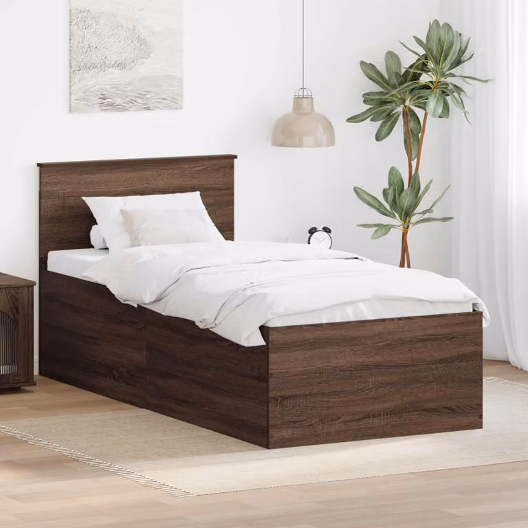 Struttura del letto con testiera vidaXL in legno color rovere marrone 90 x 190 cm
