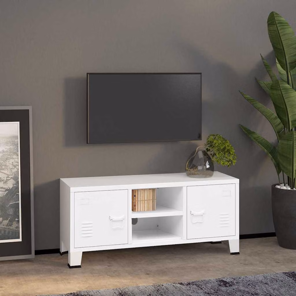 Mobile TV Industriale vidaXL in Metallo e MDF Bianco L 105 cm, P 35 cm, H 42 cm