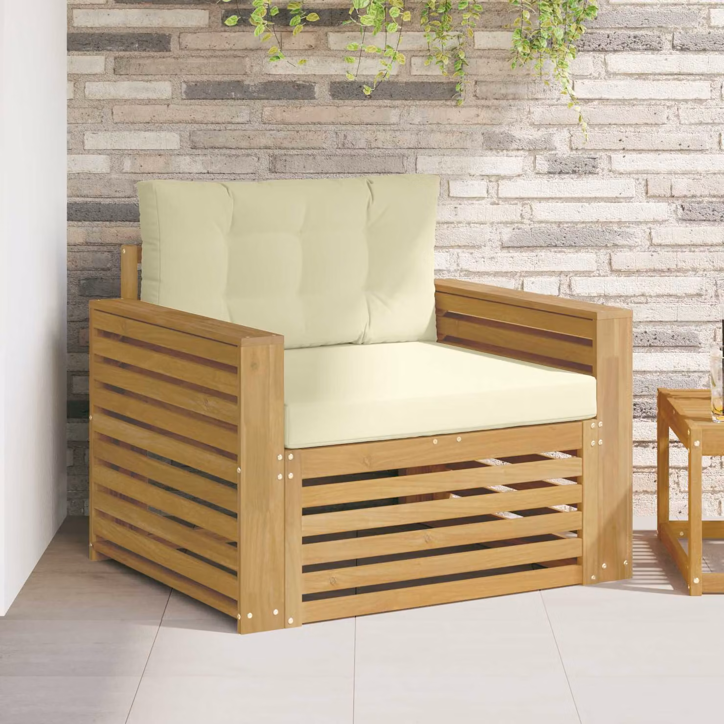 Divano da esterno moderno vidaXL in legno di acacia con cuscini in poliestere resistente ai raggi UV marrone e beige