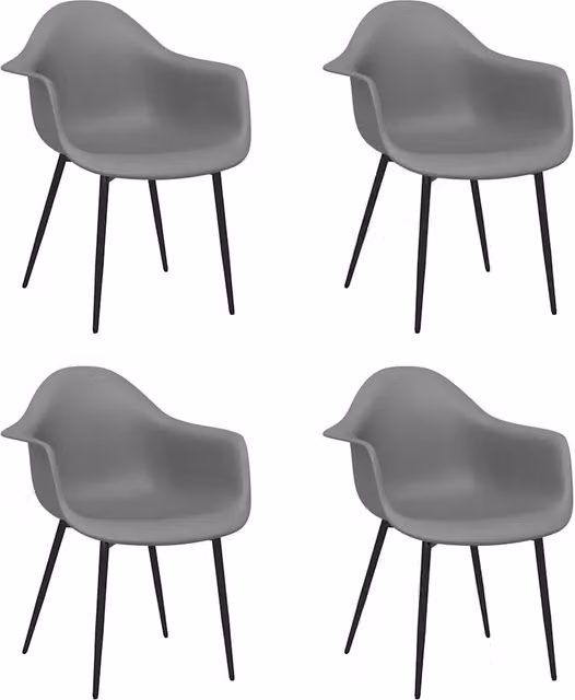 Set di 4 sedie da pranzo e cucina in plastica e metallo grigio opaco con design minimalista