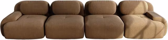Sofà modulare 4 posti in tessuto a coste marrone, imbottitura alta elasticità 32D, design ergonomico senza telaio