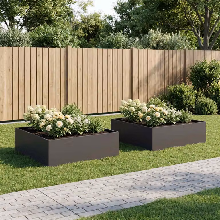 Set di 2 vasi da giardino vidaXL in metallo nero L: 80 cm, P: 80 cm, H: 30 cm