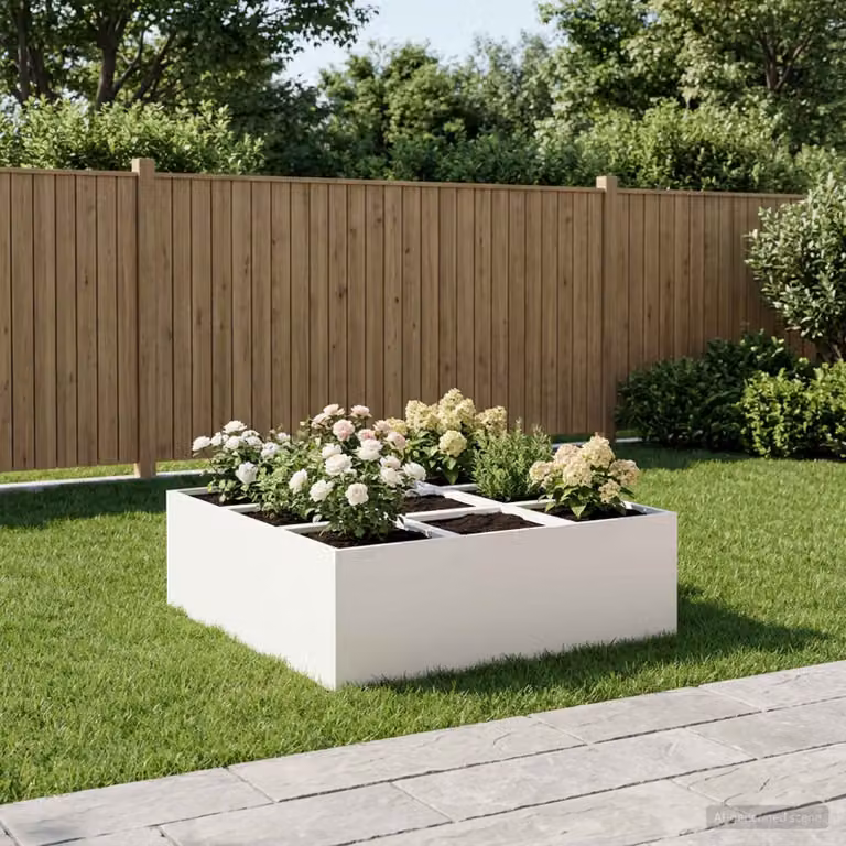 Vaso da giardino vidaXL in metallo bianco L: 100 cm, P: 100 cm, H: 50 cm