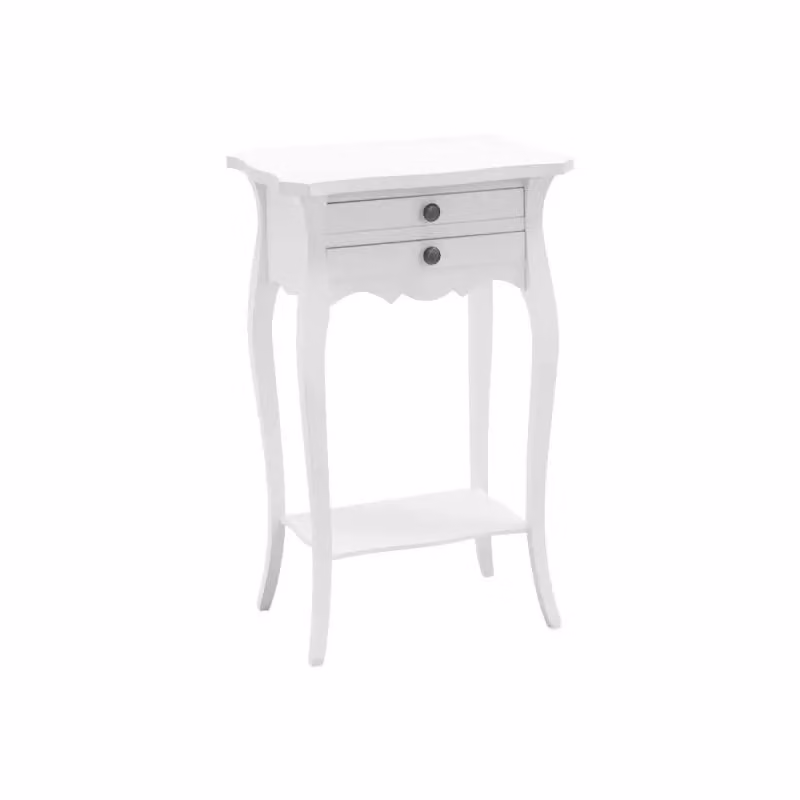 Comodino in legno shabby chic bianco opaco con 2 cassetti e porta telefono Mobili 2G L/P/H: 45 x 35 x 70 cm – 1