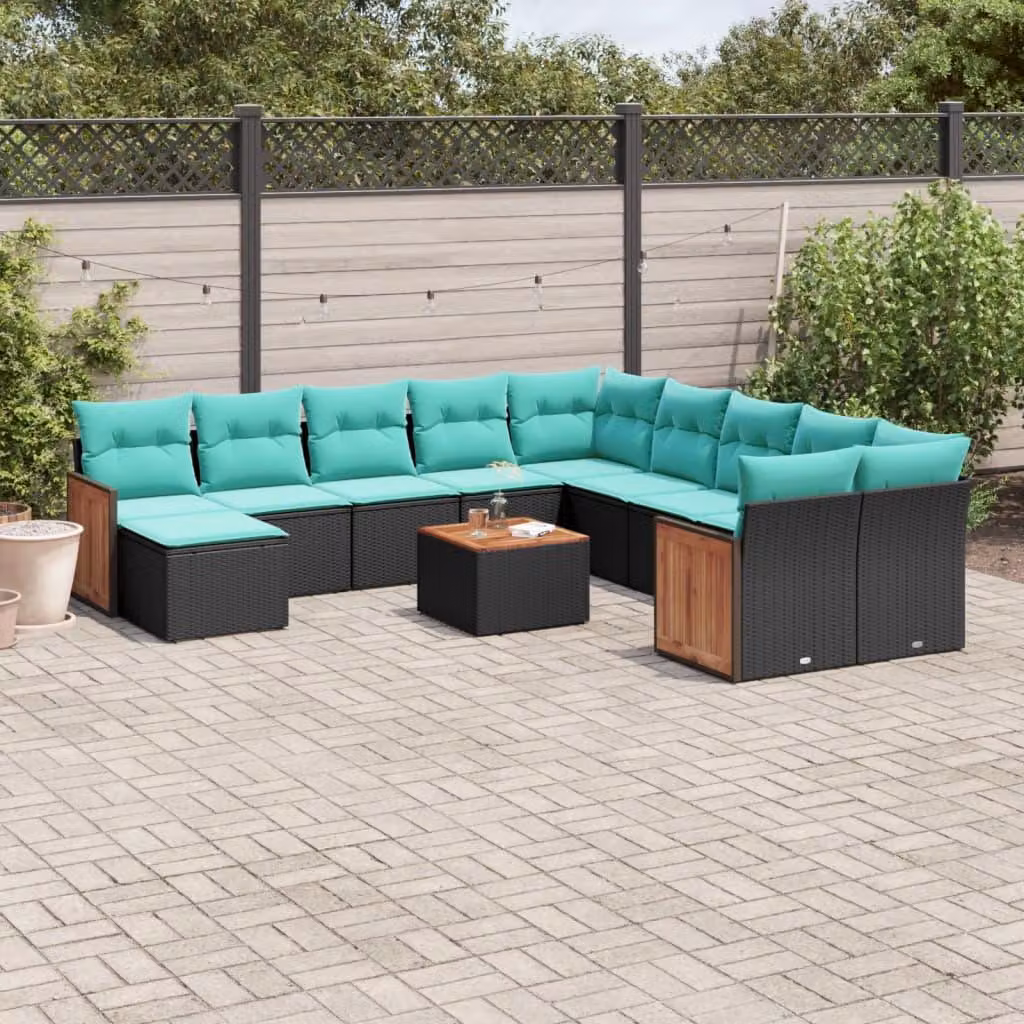 Maison Exclusive - Set da giardino 12 pezzi con cuscini, polyrattan nero