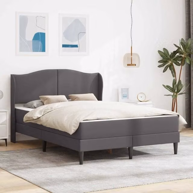 Letto matrimoniale moderno vidaXL in similpelle grigia con struttura imbottita L/P/H: 120 x 200 x 101 cm – 1