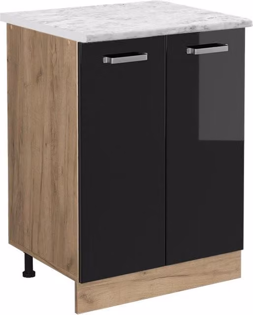 Mobiletto base cucina R-Line Nero lucido/Rovere dorato 60 cm PL Marmo Vicco