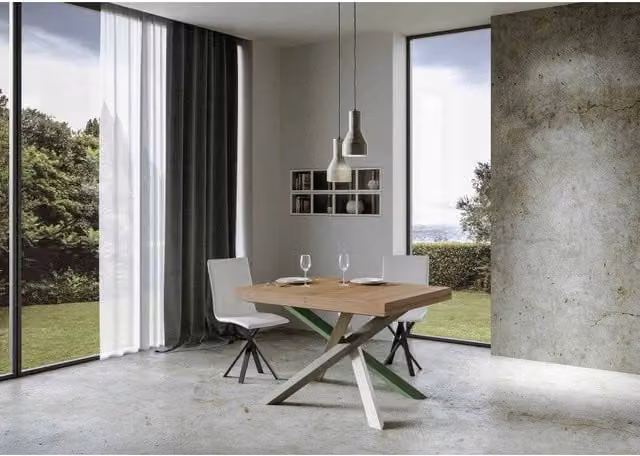 Tavolo allungabile Volantis Premium ITAMOBY in finitura Quercia Natura e Multicolore con telaio a X