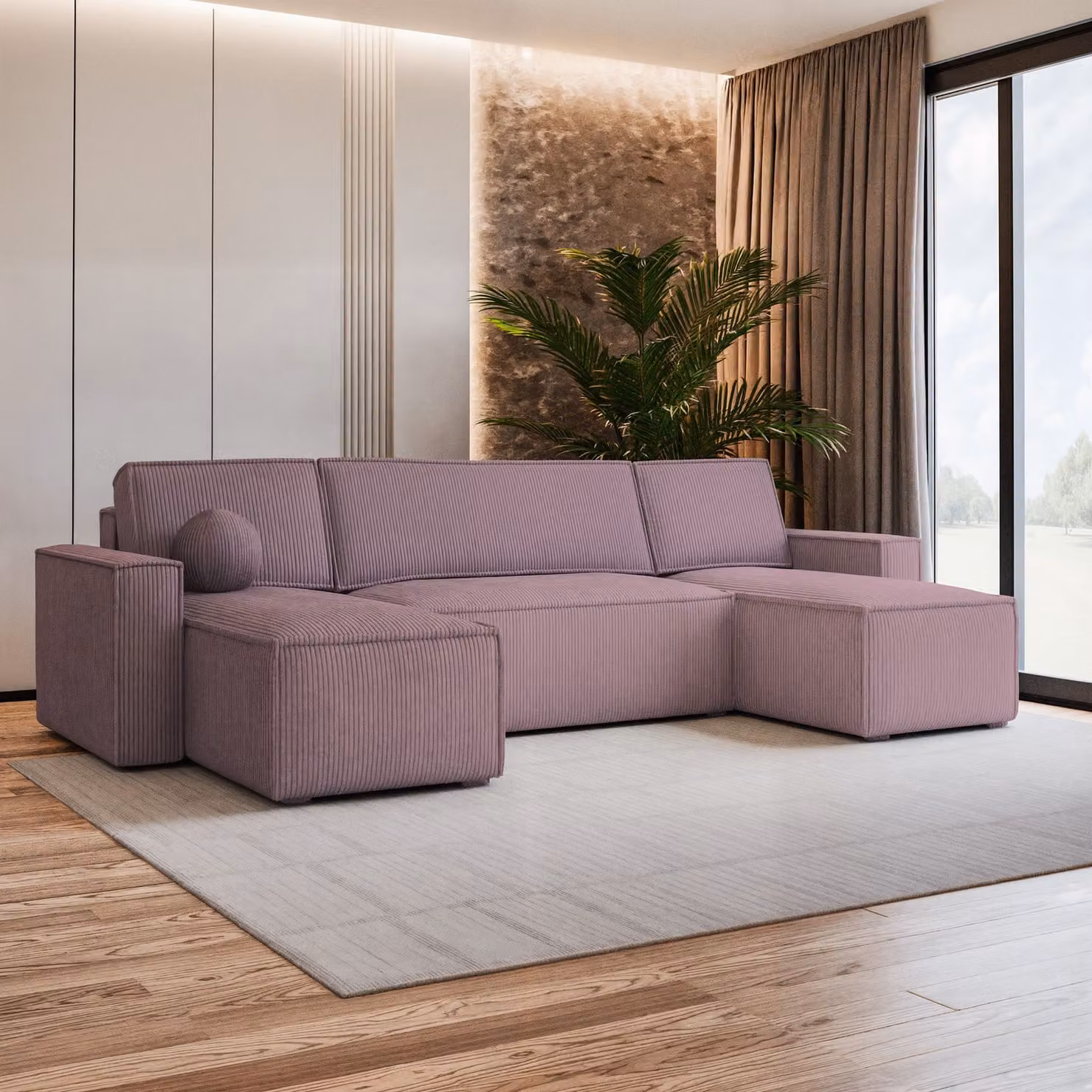 Divano angolare Masseno PESANO P con funzione letto a U, divano con box letto, divano da salotto, divano, divano, divano letto, set di divani - viola, POSO 130