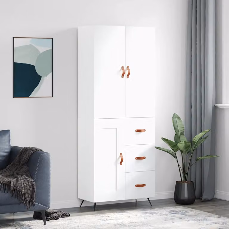 Credenza moderna vidaXL bianca con ante a battente, L/P/H: 69,5 x 34,0 x 180,0 cm