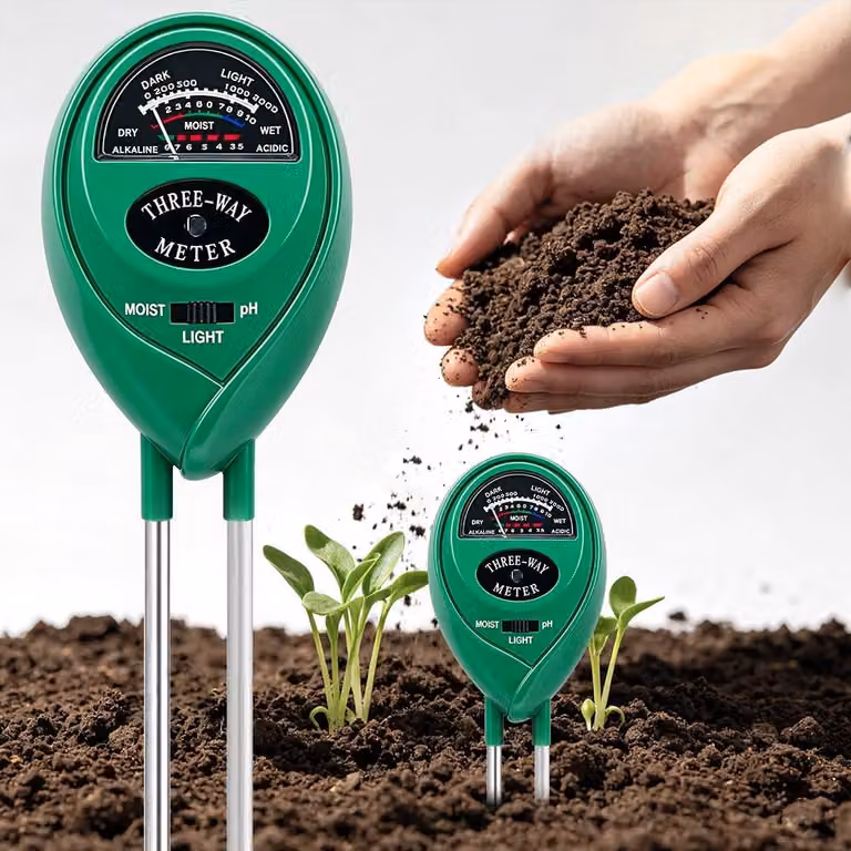 Tester per il terreno 3-in-1: misuratore di pH, umidità e luce, senza batterie, ideale per la cura delle piante