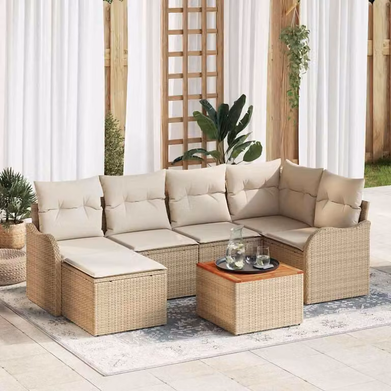 Maison Exclusive - Set Divano da Giardino 7 pcs Beige Poly Rattan