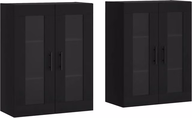 Set di 2 armadietti da parete pratici portaoggetti design nero 69,5 x 34 x 90 cm in legno ingegnerizzato nero 02_0055446