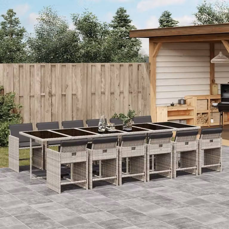 Maison Exclusive - Set da Pranzo da Giardino 13pz con Cuscini Grigio in Polyrattan