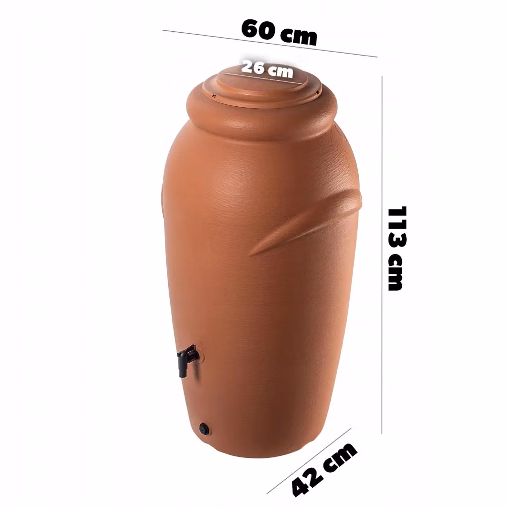 Serbatoio per acqua piovana KADAX in plastica con rubinetto e vaso, disponibile in marrone o antracite, capacità 210 litri – 2