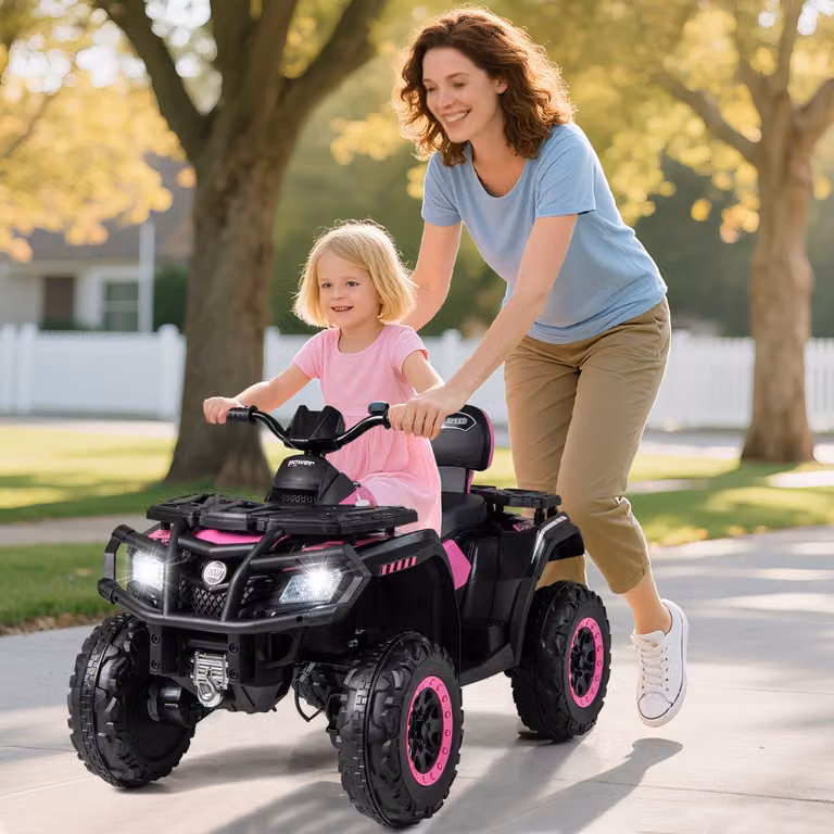 Costway Quad Elettrico a 4 Ruote da 24V con 2 Posti e Sospensioni a Molle per Bambini, Rosa