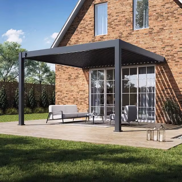 Pergola Bioclimatica Addossata Ombréa Collezione VS L: 4 m x P: 4 m - V2 Antracite