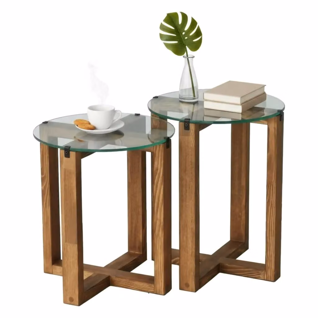 Tavolino da salotto modulare DMORA Arzana rotondo in legno marrone e vetro trasparente L/P/H: 40 x 40 x 50 cm – 2