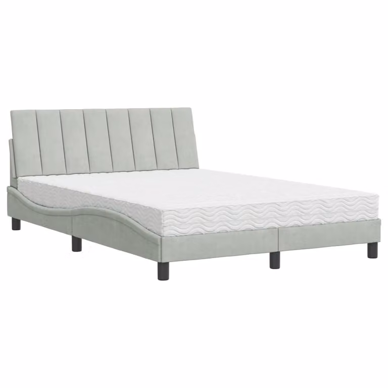 Letto con Materasso Hanko Grigio Chiaro 140x190 cm in Velluto