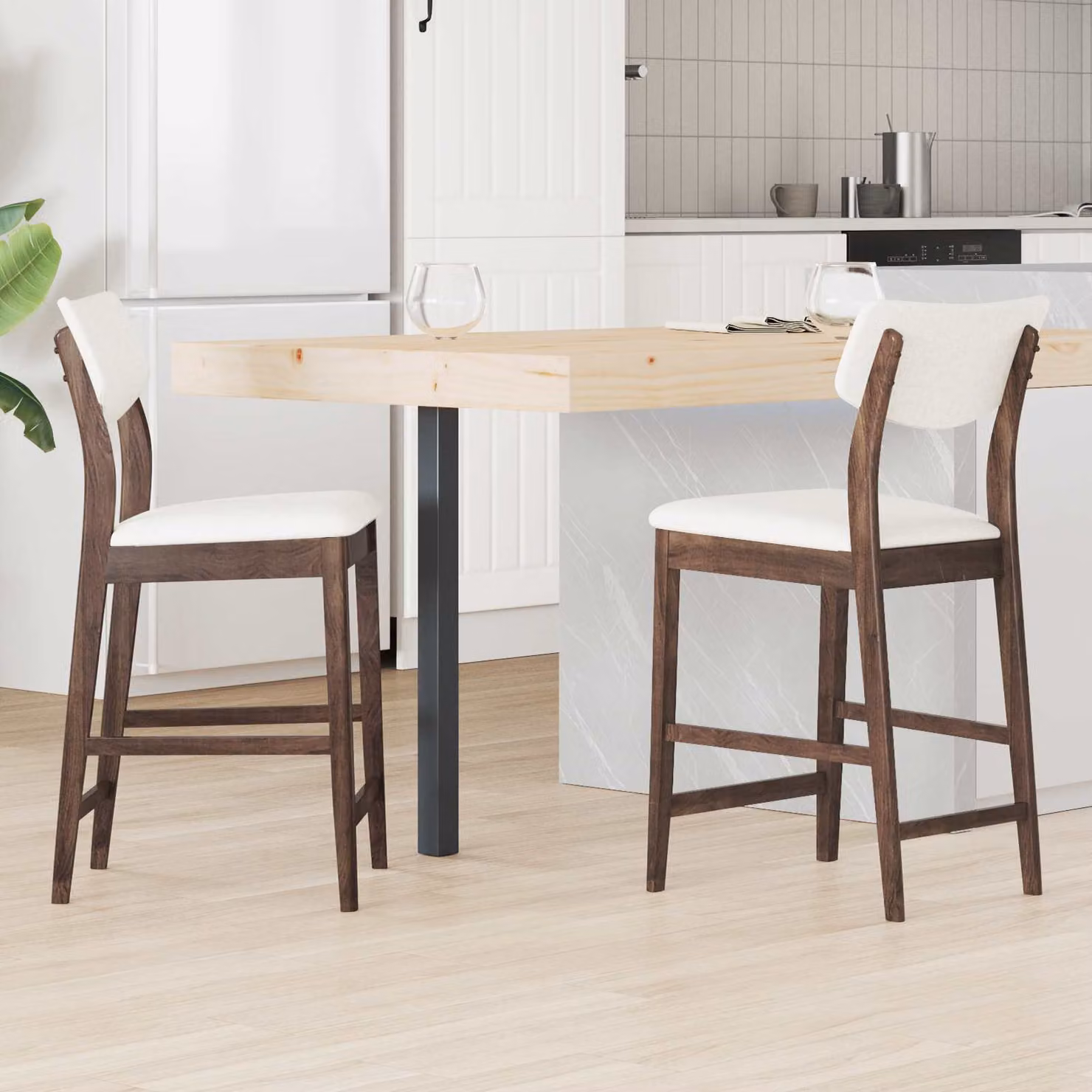 Set di 2 sedie da pranzo vidaXL in legno di gomma marrone chiaro L/P/H: 48 x 49 x 95 cm – 1