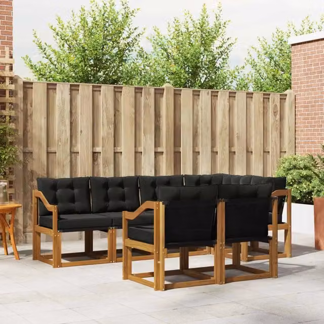 Set di divani da esterno 7 pz Naturale e Nero 3368771